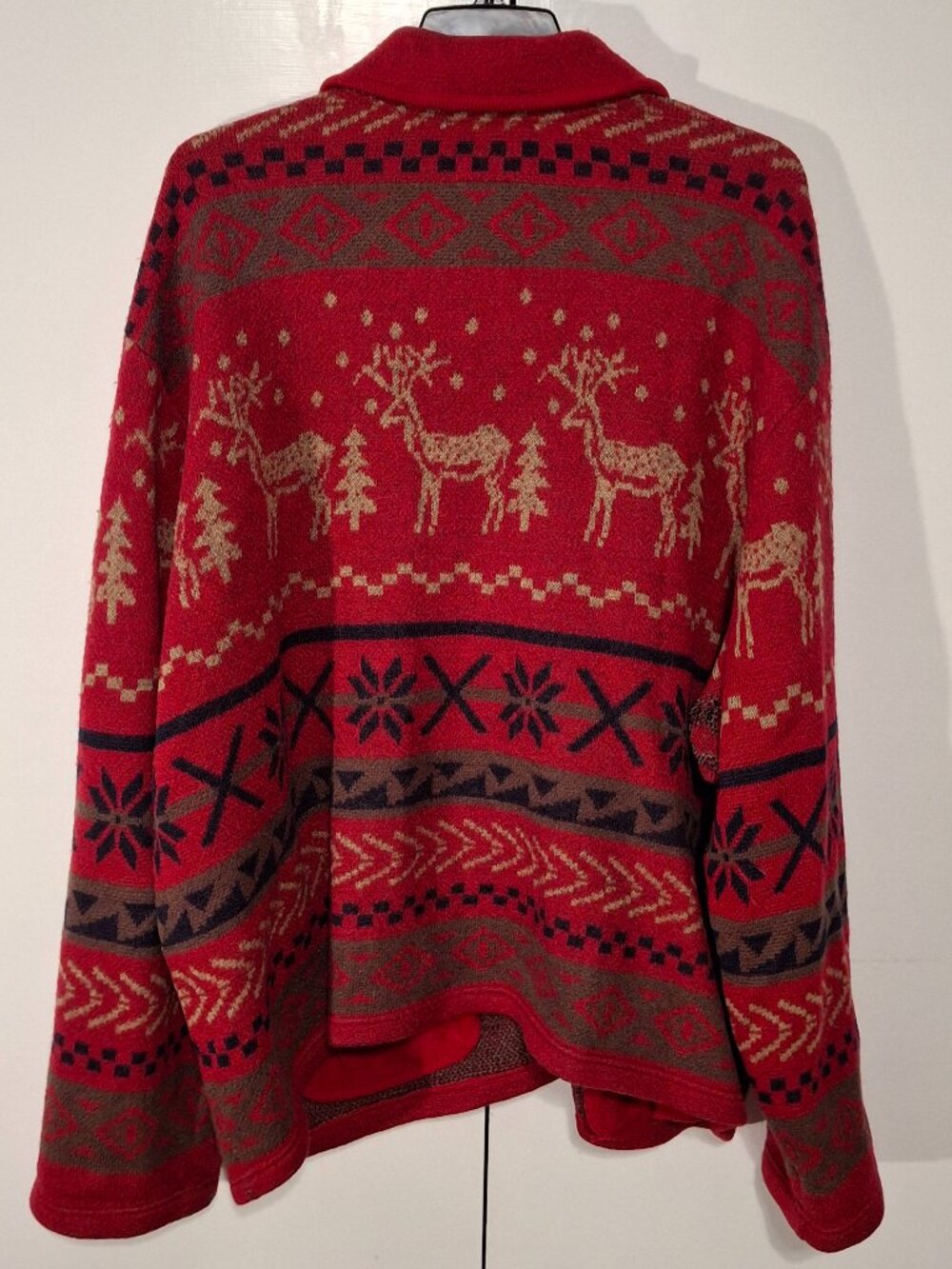 Vintage Venezia Jeans 100% Wool Red Reindeer Zip Up Sweater Jacket 26/28 Holiday - Picture 3 of 7